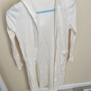 ***Ribbed Open Front Hooded Cardigan in Cream